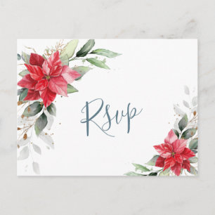 Elegant Red Poinsettia Winter Greenery OSA Vykort