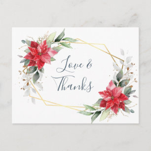 Elegant Red Poinsettia Winter Greenery Tack Vykort
