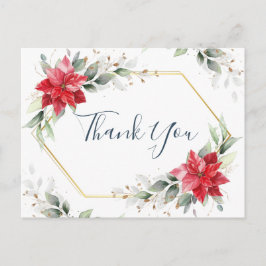 Elegant Red Poinsettia Winter Greenery Tack Vykort