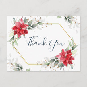 Elegant Red Poinsettia Winter Greenery Tack Vykort