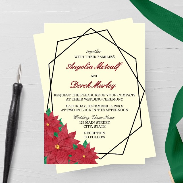 Elegant Red Poinsettia Winter Wedding bjudande Inbjudningar (Skapare uppladdad)
