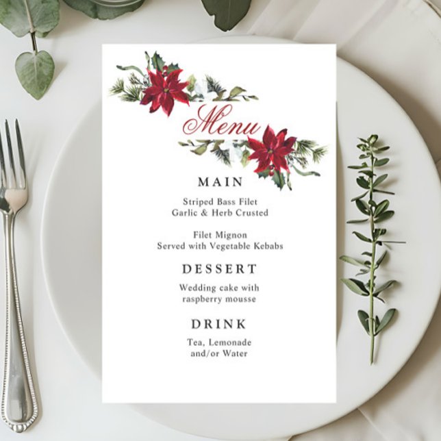 Elegant Red Poinsettia Winter Wedding Menu (Skapare uppladdad)