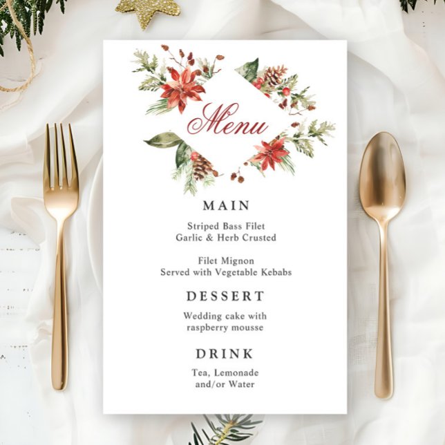 Elegant Red Poinsettia Winter Wedding Menu (Skapare uppladdad)