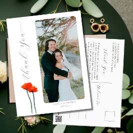 Elegant Red Poppies Modern Bröllop Photo Tack Vykort