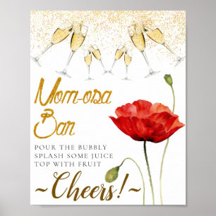 Elegant Red Poppy Baby Shower Mimosa Pub-tecken Poster