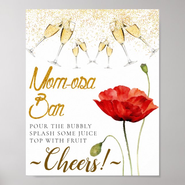 Elegant Red Poppy Baby Shower Mimosa Pub-tecken Poster (Framsidan)