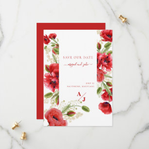 Elegant Red Poppy Blommigt Spara Datumet