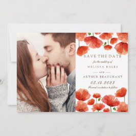 Elegant Red Poppy Flowers Photo Save Date Spara Datumet