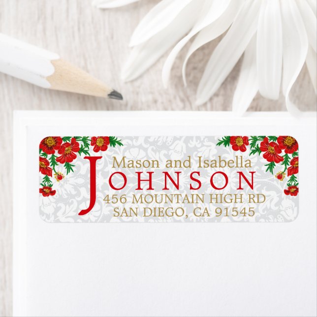 Elegant Red Poppy Flowers Returadress Etikett (Insitu)