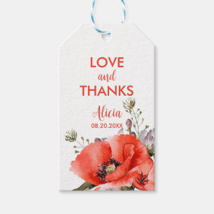 Elegant Red Poppy Grey 50 Birthday Presentetikett