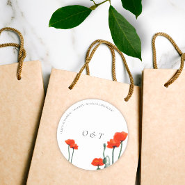 Elegant Red Poppy Modern Couple Monogram Bröllop Runt Klistermärke