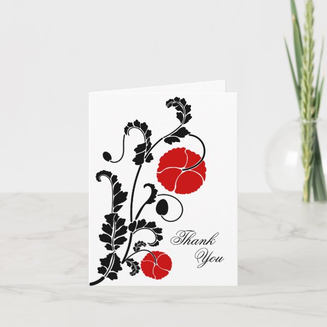 Elegant Red Poppy Tackkort Card (Framsida)