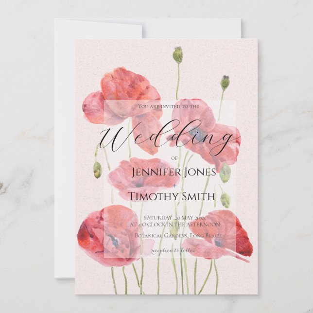 elegant red poppy wedding inbjudningar (Framsida)