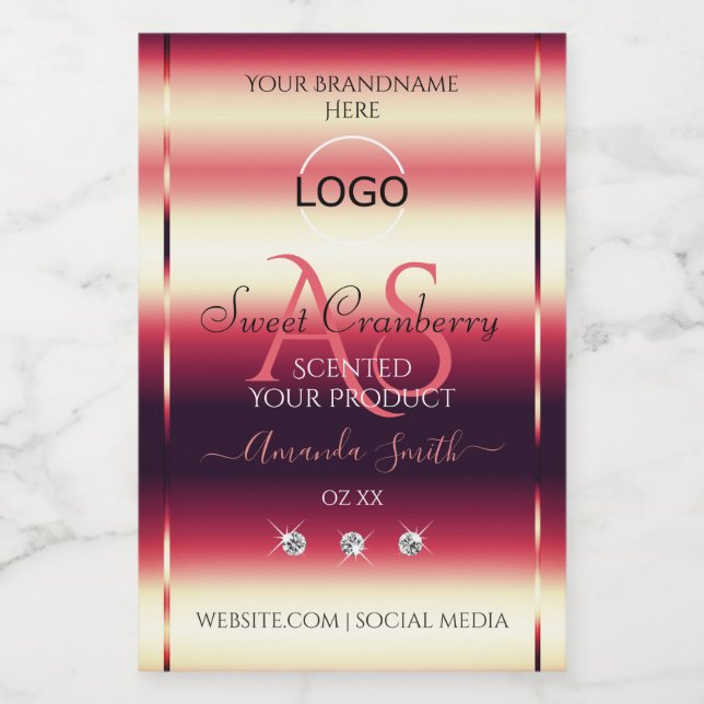 Elegant Red Product Labels Diamonds Initialer Logo Mat Etikett (Singel etikett)