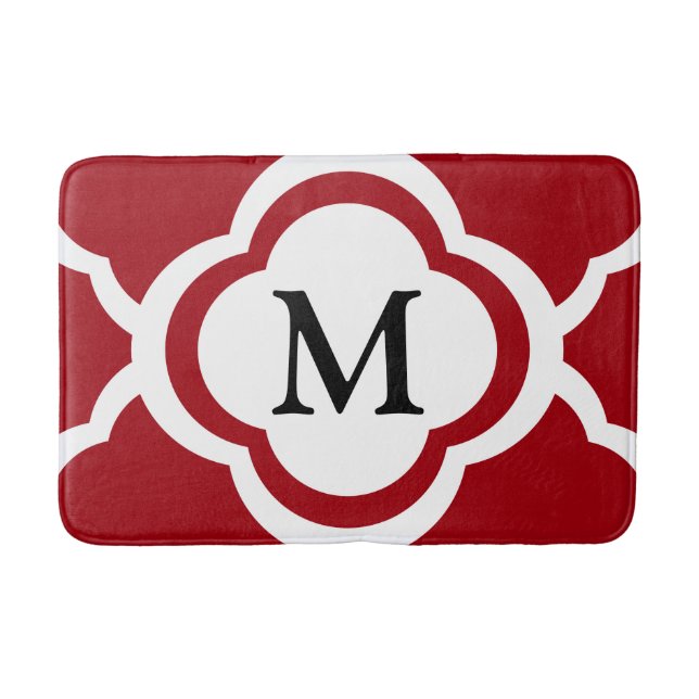 Elegant Red Quatrefoil Monogram Badrumsmatta (Framsidan)