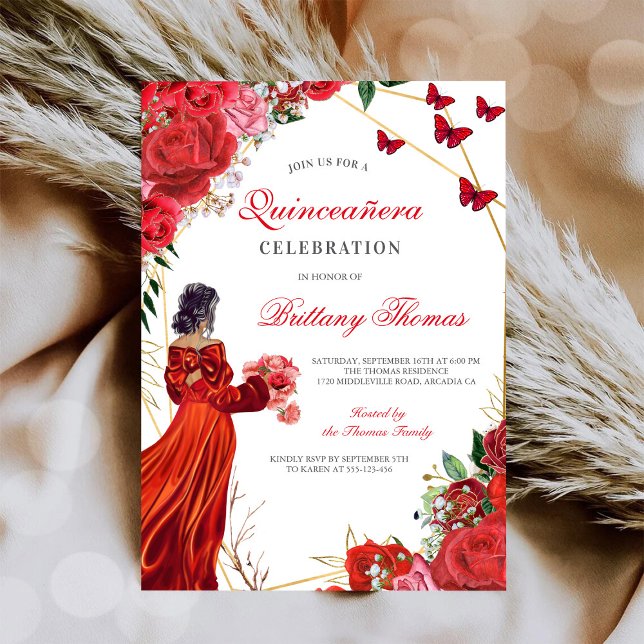 Elegant Red Quinceañera Invitation Inbjudningar (Skapare uppladdad)