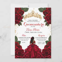 Elegant Red Quinceañera Ro Guld Glitter Inbjudningar