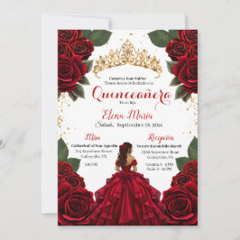 Elegant Red Quinceañera Ro Guld Glitter Inbjudningar