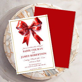 Elegant Red Ribbon Bow Wedding bjudande Inbjudningar