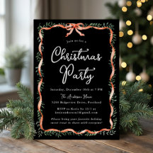 Elegant Red Ribbon Greenery Black Party