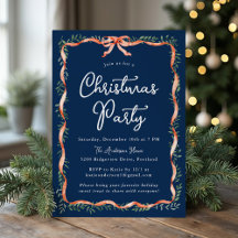 Elegant Red Ribbon Greenery Navy jul Party