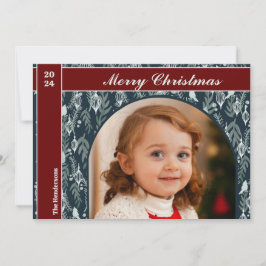 Elegant Red Ribbon Modern One Photo jul Julkort
