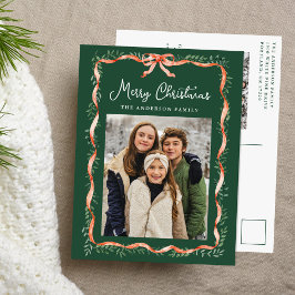 Elegant Red Ribbon och Greenery 2 Photo Helg Vykort