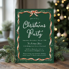 Elegant Red Ribbon och Greenery jul Party Inbjudningar