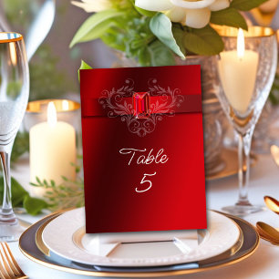 Elegant Red Ribbon Ruby Bröllop jul Bordsnummer