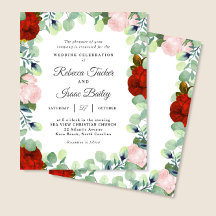 Elegant Red Ro Greenery Wedding bjudande in