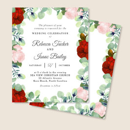 Elegant Red Ro Greenery Wedding bjudande in