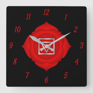 Elegant Red Root Chakra Chi Zen Yoga Spiritual Rou Fyrkantig Klocka