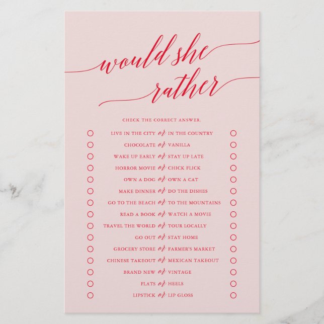 Elegant Red Rosa Calligraphy... skulle hon hellre  Flygblad (Framsidan)