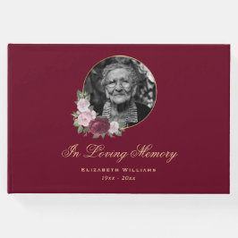 Elegant Red Rosa Guld Blommigt  - glitterfoto Gästböcker