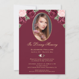 Elegant Red Rosa Guld Photo Memorial Service Inbjudningar