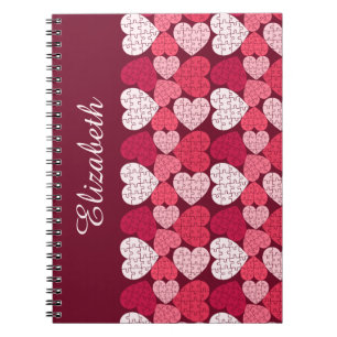 Elegant Red Rosa Jigszawa Puzzle Heart Mönster Nam Anteckningsbok