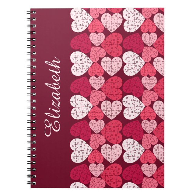 Elegant Red Rosa Jigszawa Puzzle Heart Mönster Nam Anteckningsbok (Framsidan)