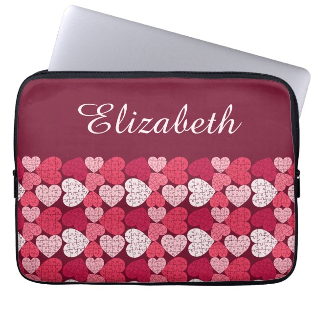 Elegant Red Rosa Jigszawa Puzzle Heart Mönster Nam Laptop Fodral (Framsidan)