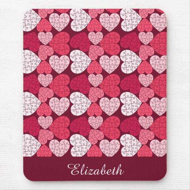 Elegant Red Rosa Jigszawa Puzzle Heart Mönster Nam Musmatta (Framsidan)