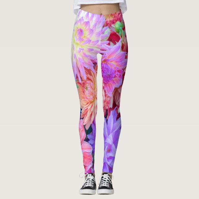 Elegant Red Rosa Lila Orange Flowers Bouquet| Leggings (Framsida)