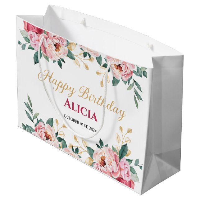 Elegant Red Rosa Peony Flower Guld Löv (Baksidan Vinklad)