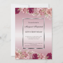 Elegant Red Rosa ros Rosa Birthday Inbjudningar