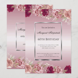 Elegant Red Rosa ros Rosa Birthday Inbjudningar