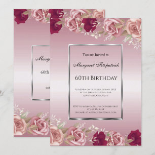Elegant Red Rosa ros Rosa Birthday Inbjudningar