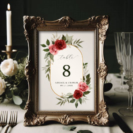 Elegant Red Rosa Watercolor Ro Bröllop Bordsnummer