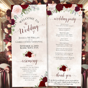 Elegant Red & Rosa Watercolor Ro Bröllop Program