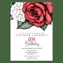 Elegant Red Rose 90th Birthday Invitation Inbjudningar