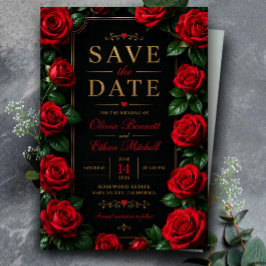 Elegant Red Rose Black and Gold Luxury Floral Spara Datumet