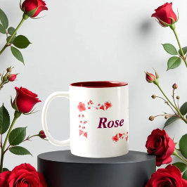 Elegant Red Rose Floral Monogram Letter R & Custom Två-Tonad Mugg