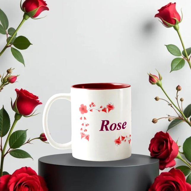Elegant Red Rose Floral Monogram Letter R & Custom Två-Tonad Mugg (Skapare uppladdad)